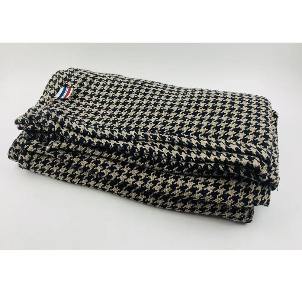 Rare Cremieux Daniel Houndstooth Cotton Queen Blanket Brown Black Large Coverlet